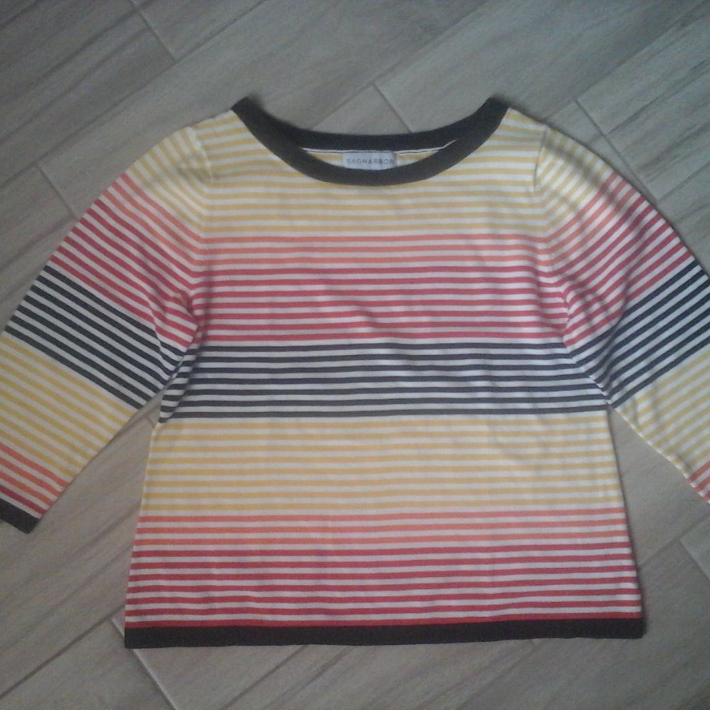 Sag Harbor Multi-color Stripe Cotton Knit Cropped Sweater Size XL